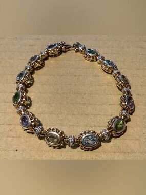 Ross Simmons 925 Gold Plated Multicolor Gemstone Station Gold Bracelet